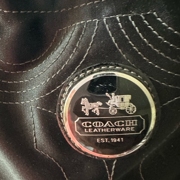 Coach black sateen cloth tote , patent leather trim. - Picture 6 of 12